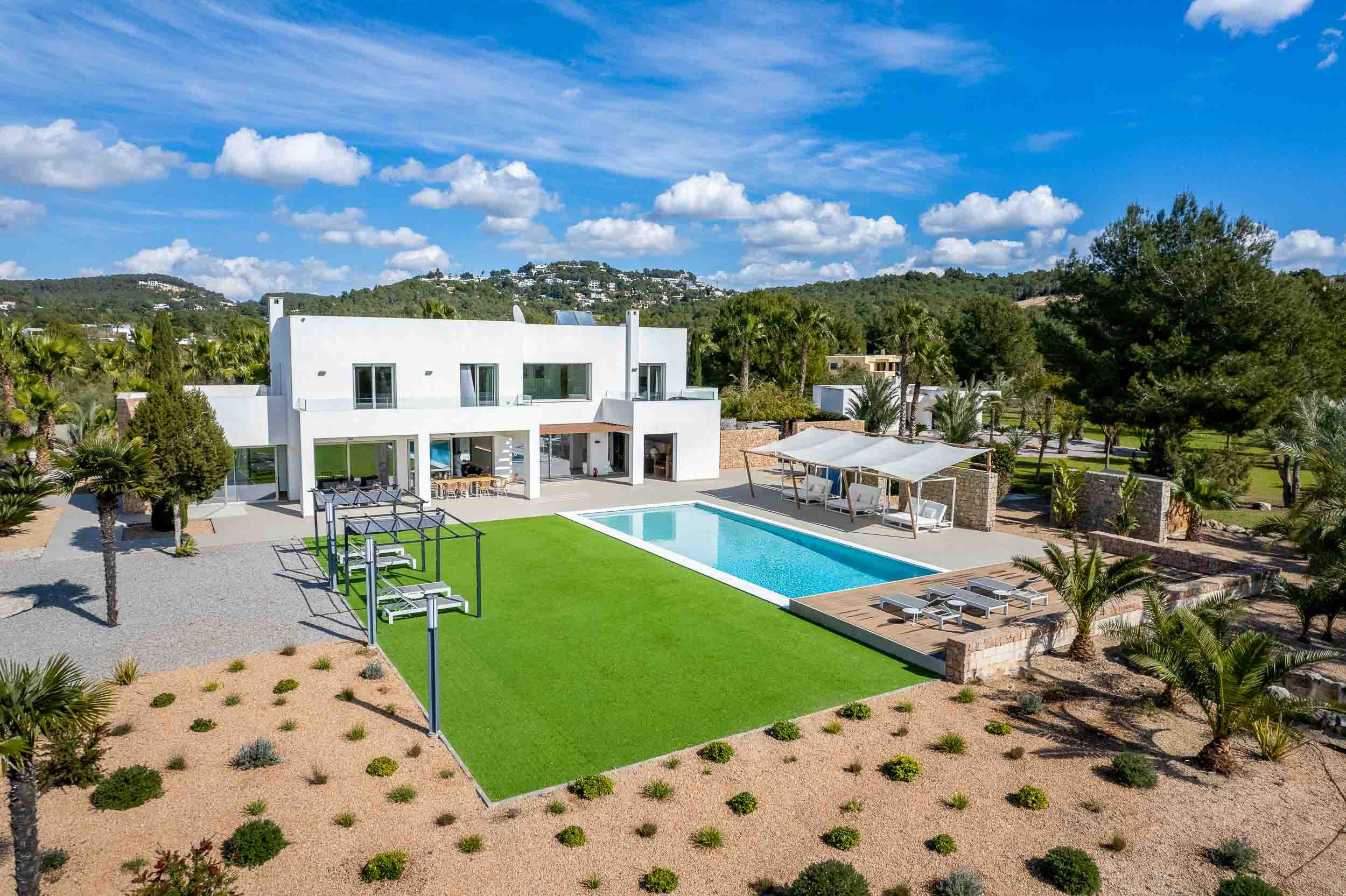 Views of Villa Romulus with its terrace area and private pools.