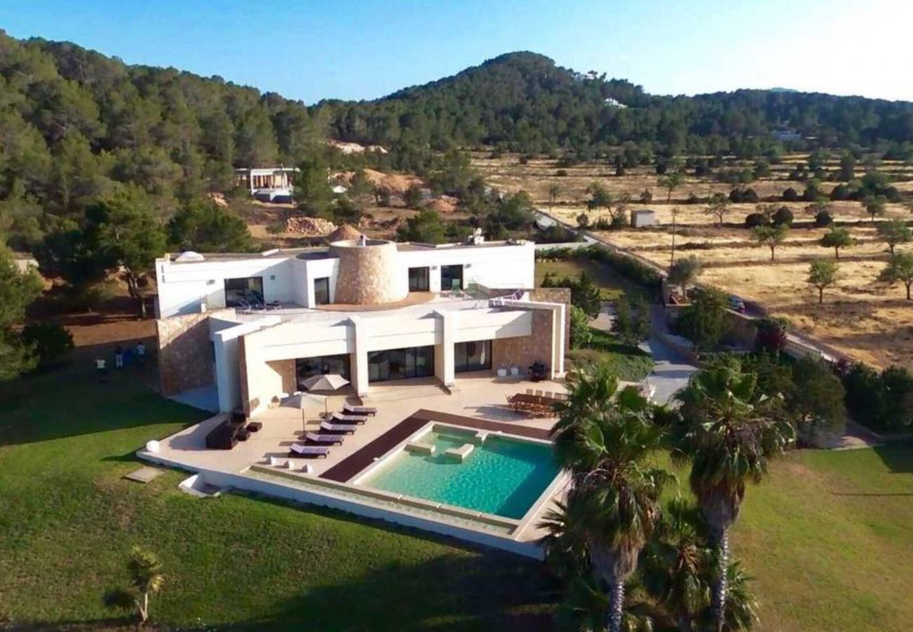 Drone view of the luxury villa in ibiza
