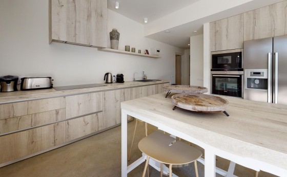 Open kitchen at Villa Higueras with high-end appliances – Eivillas