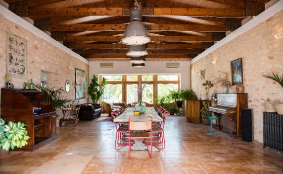 Rustic living room with beams and modern touches